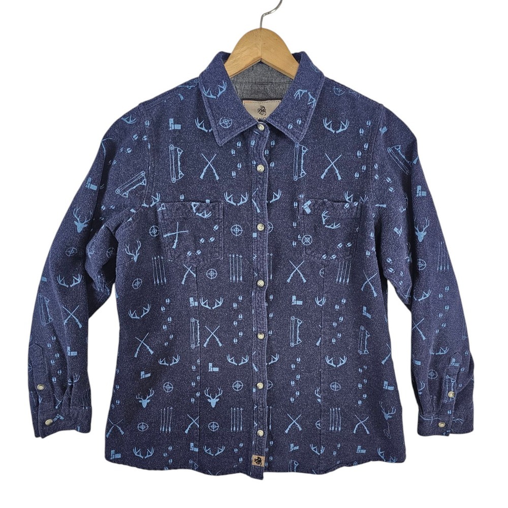 Legendary Whitetails Navy Heavy Flannel Shirt Hunting All Over Print SZ Medium